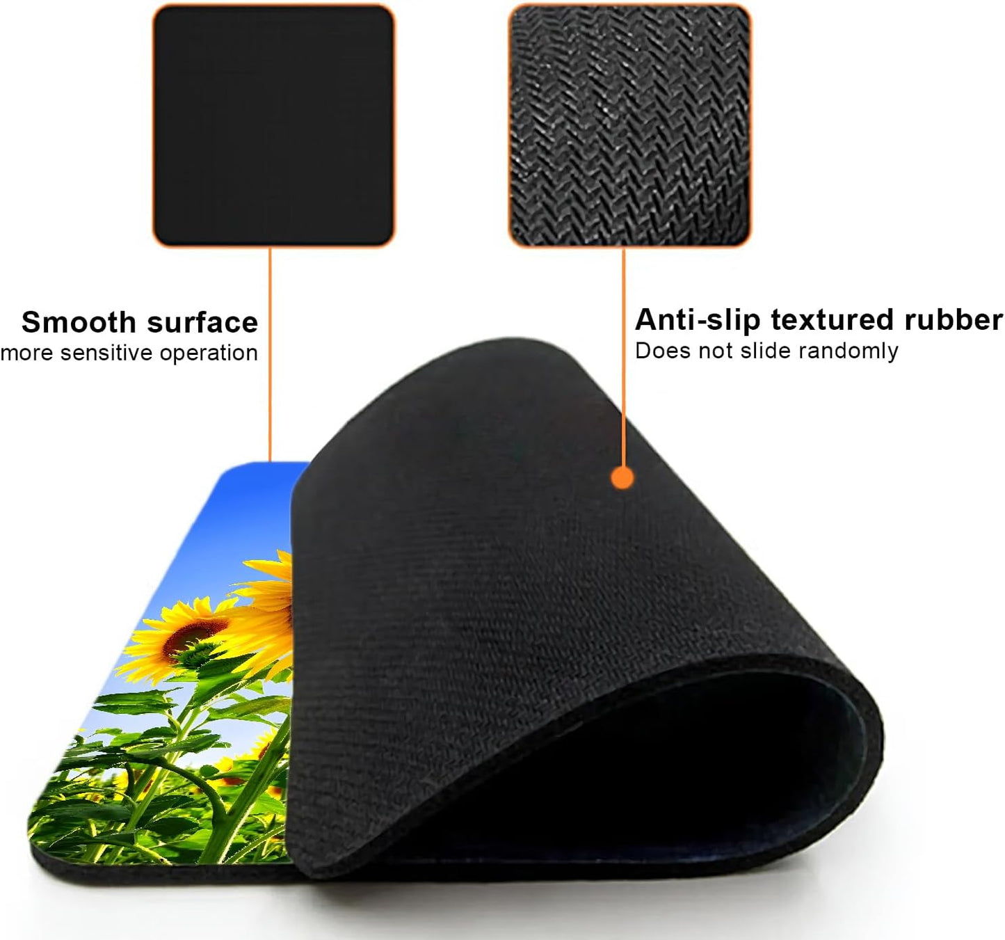 Mouse Pad, Cute Sunflower Plants Floral Mouse Pads for Desk, 9.5" x 7.9" Non-Slip Rubber Base Computer Mousepad with Women, Portable Square Design for Wireless Mouse and Pad Laptop Office & Travel