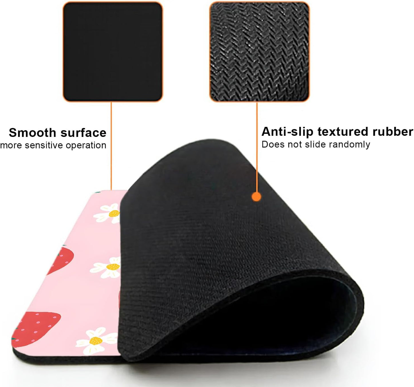 Mouse Pad, Cute Daisy Pink Strawberry Mouse Pads for Desk, 9.5" x 7.9" Non-Slip Rubber Base Computer Mousepad with Women, Portable Square Design for Wireless Mouse and Pad Laptop Office & Travel