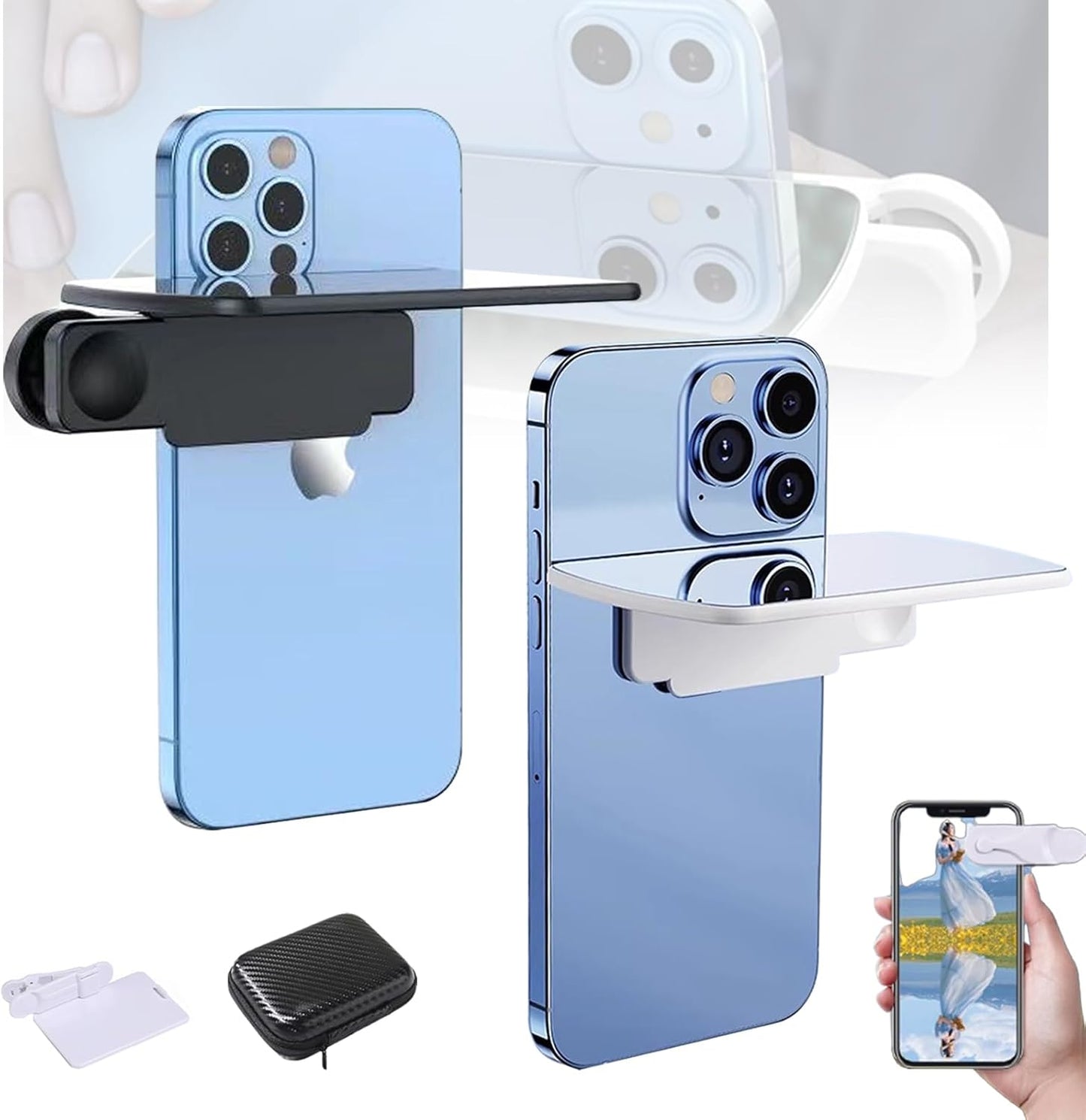 Mirror Effect Lens - Capture Stunning Reflections Instantly, Smartphone Camera Mirror Reflection Clip Kit, Adjustable HD Glass Smartphone Photography Flip Mirror, for Travel Photography (Black+White)