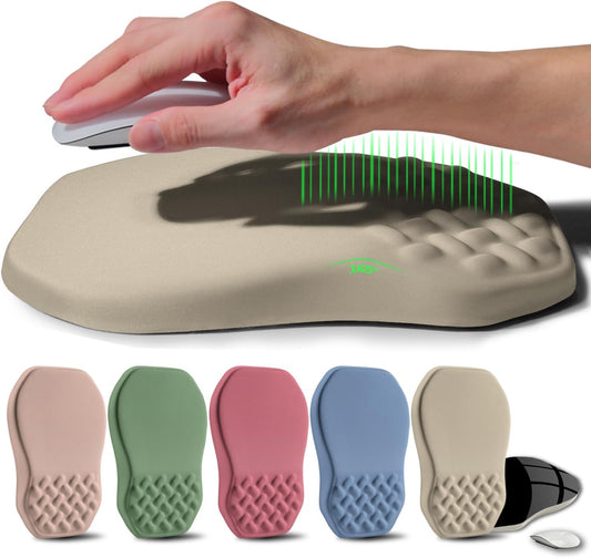 Ergonomic Raised Mouse Pad Wrist Support with Bilateral Slope Memory Foam Mousepad for Wrist Rest and Carpal Tunnel Pain Relief 11.8x7.9〃 Khaki
