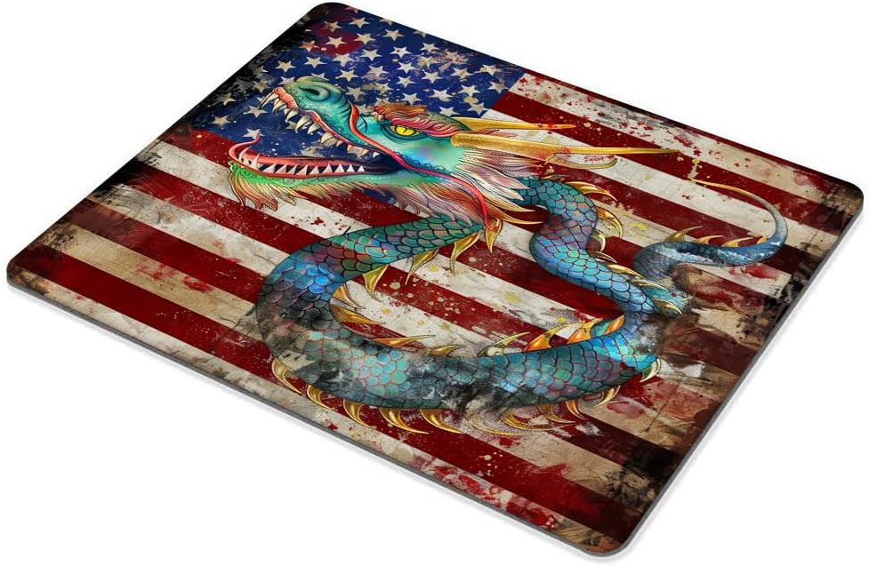 Square Mouse Pad Green Dragon with National Flag-1,Gaming Mouse Pads for Desk,Soft Computer Waterproof Non-Slip Mouse Mat