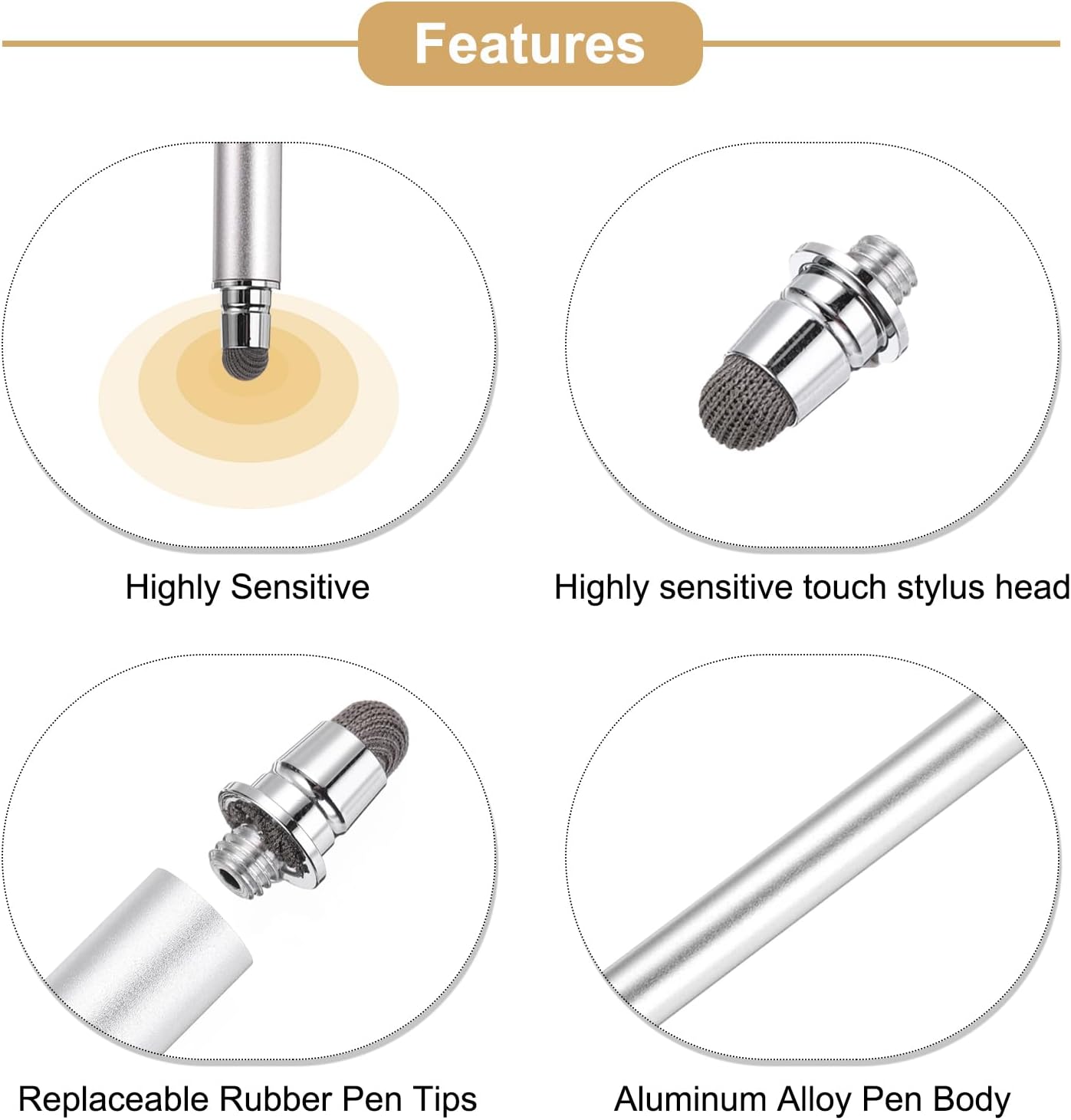 MECCANIXITY 4pcs Stylus Pens for Touch Screens Universal Capacitive Stylus Pencil Sensitivity for Phone Tablet Touch Screen Device,Black Pink Silver Blue