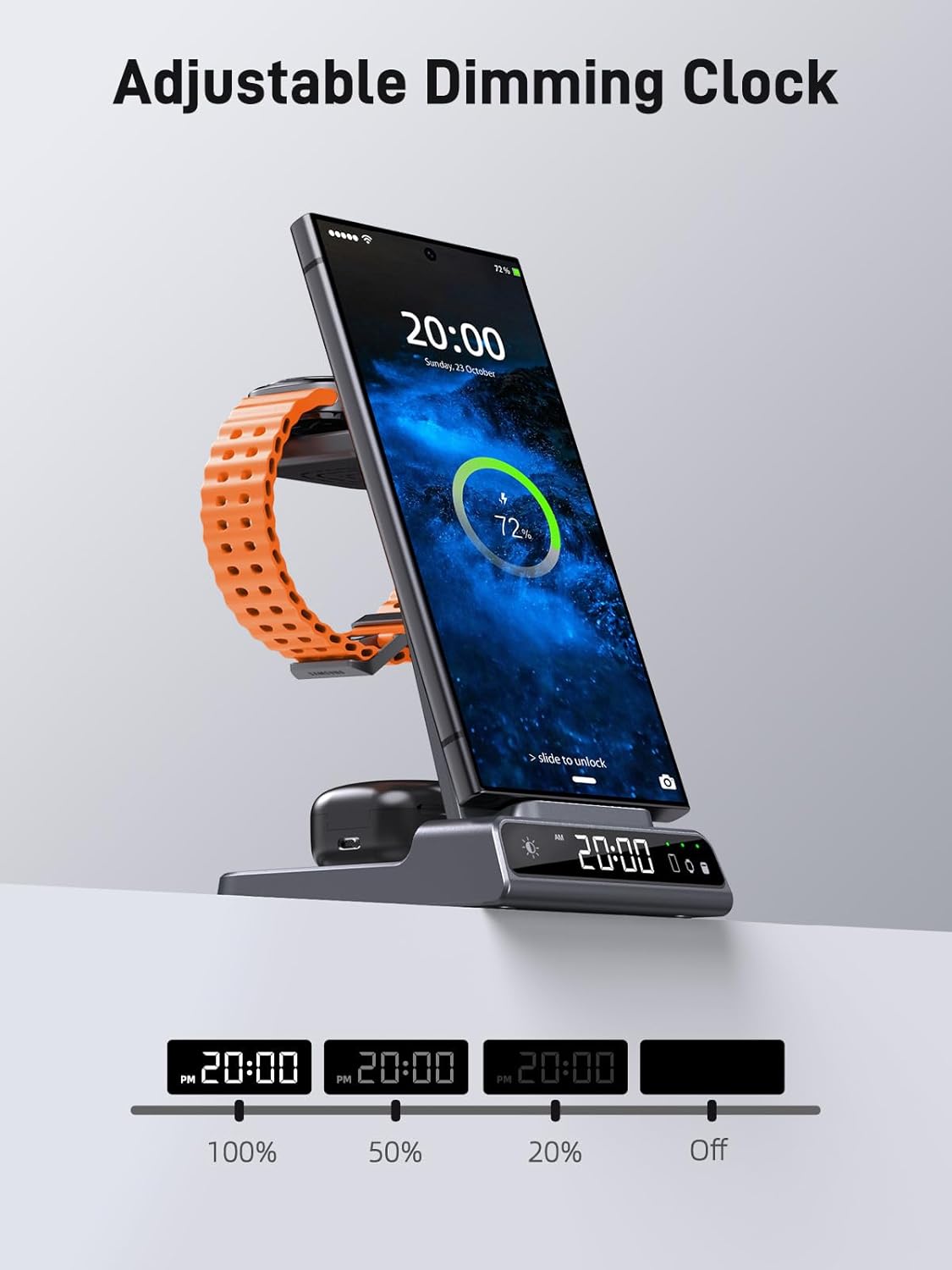 Wireless Charger for Samsung Charging Station, 3 in 1 Android Phone Wireless Charger for Samsung Galaxy S25 Ultra/S24 Ultra/S23/Z Fold7/Flip7/Buds, for Galaxy Watch 8/Ultra/7/6/5/4/3 (Grey)