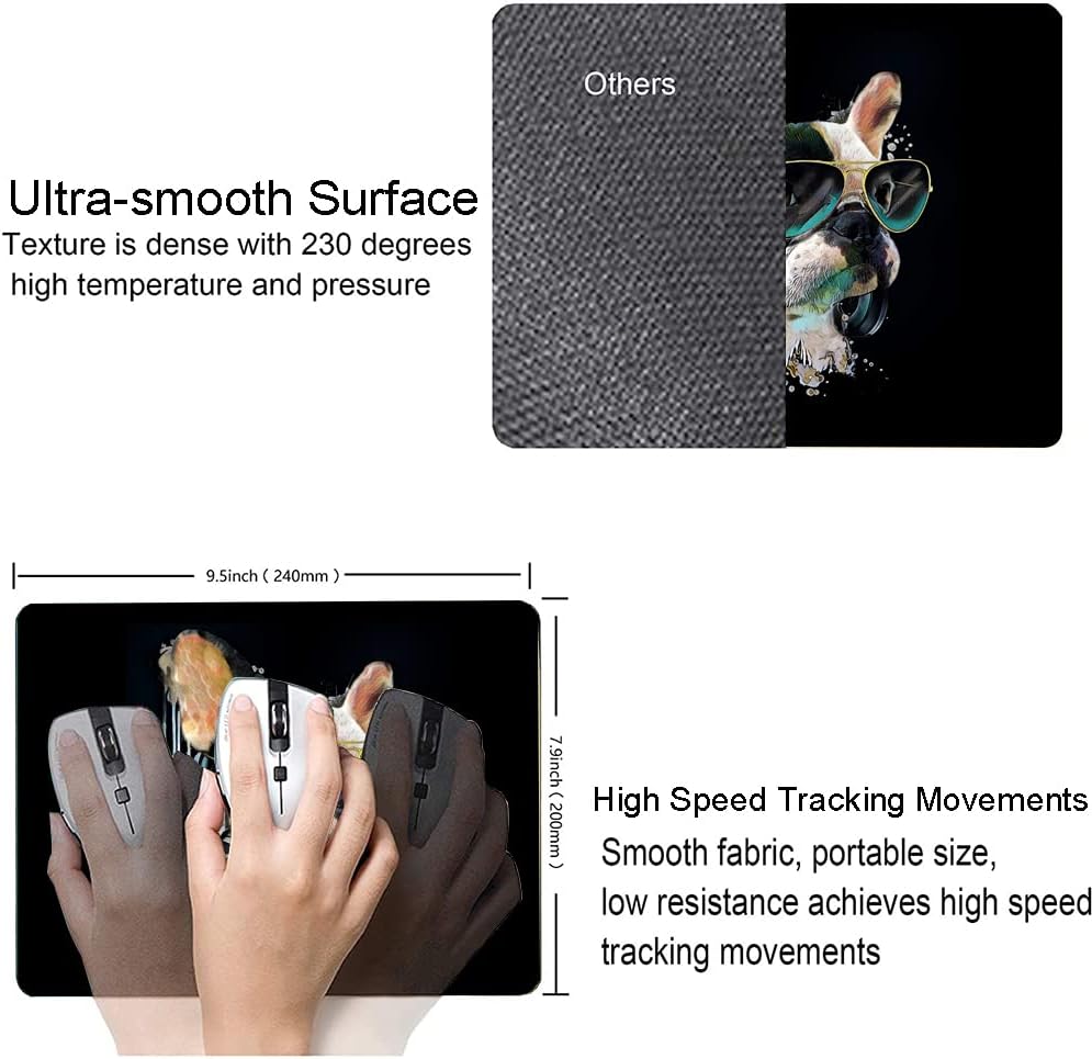 Square Mouse Pad, Colorful Stylish Bulldog Mouse Pad, Mouse Mat Square Waterproof Mouse Pads Non-Slip Rubber Base MousePads for Office Laptop