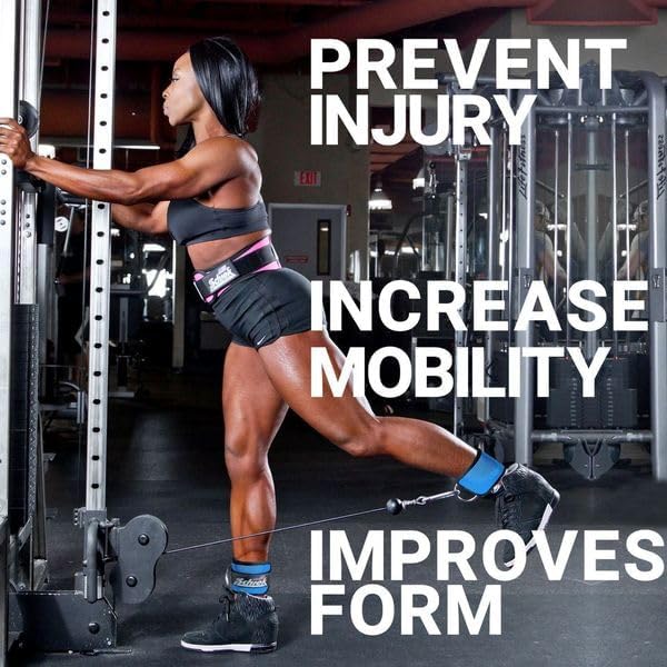 Schiek Sports 1707 Ankle Cuffs - Ideal for Glute Kickbacks and Cable Machine Workouts - Durable and Built To Last