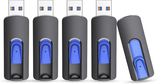 JUANWE 64GB Flash Drive 5 Pack 3.0 USB Jump Drive Retractable Slide Memory Sticks for Computers Thumb Drive Bulk USB Data Storage Pen Drive Blue
