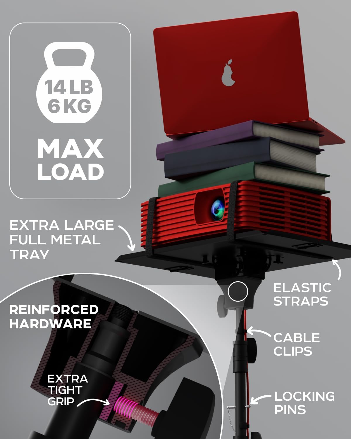 Projector Tripod Stand, Height Adjustable 27" to 62" & Floor Projector Stand, Portable Laptop Stand, Camera & Light & Ball-Joint – Well-Made, Easy-to-Adjust, DJ Rack & Music or Movie stand