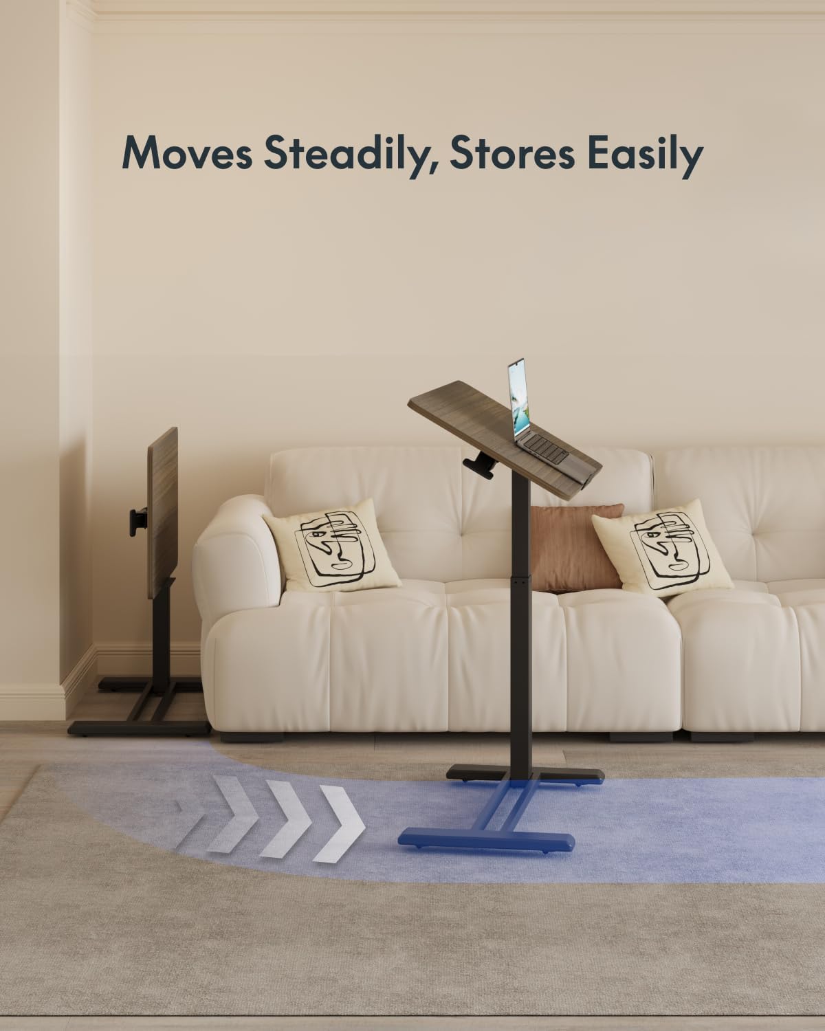 FLEXISPOT H7 PRO Mobile Standing Desk Adjustable Overbed Table Pneumatic with Wheels 90°Tiltable Portable Laptop Desk Rolling Computer Cart Foldable Bedside Table(27.6" W x 15.7" D, Rustic Brown)