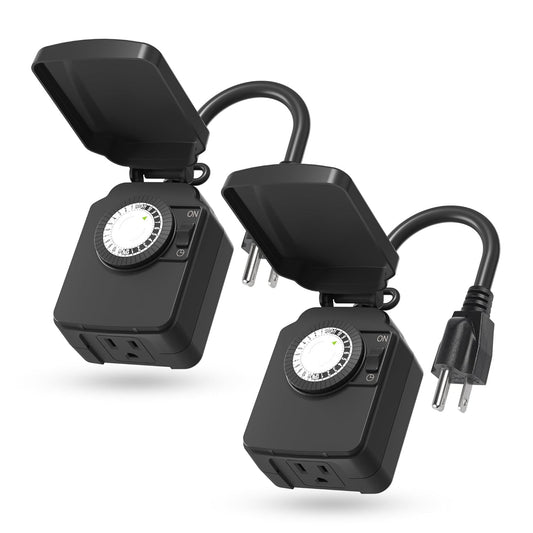 BN-LINK 24-Hour Mechanical Outdoor Light Timer, Waterproof, Heavy Duty, 15A 1/2HP, 1 Grounded Timer Outlet for Home and Garden,ETL Listed,2 Pack