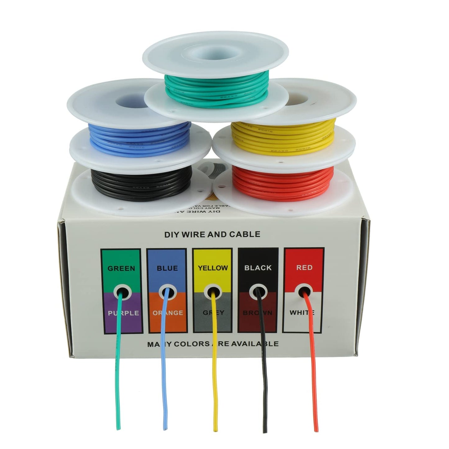 BOJACK 22 AWG Flexible Silicone Wire Electric Wire Hook up Wire Kit 300V Cables with Plus 20 φ3mm Heat Shrink Tubings and a Mini Wire Stripper(5 Colors 19.69Ft Each Color, 22AWG)