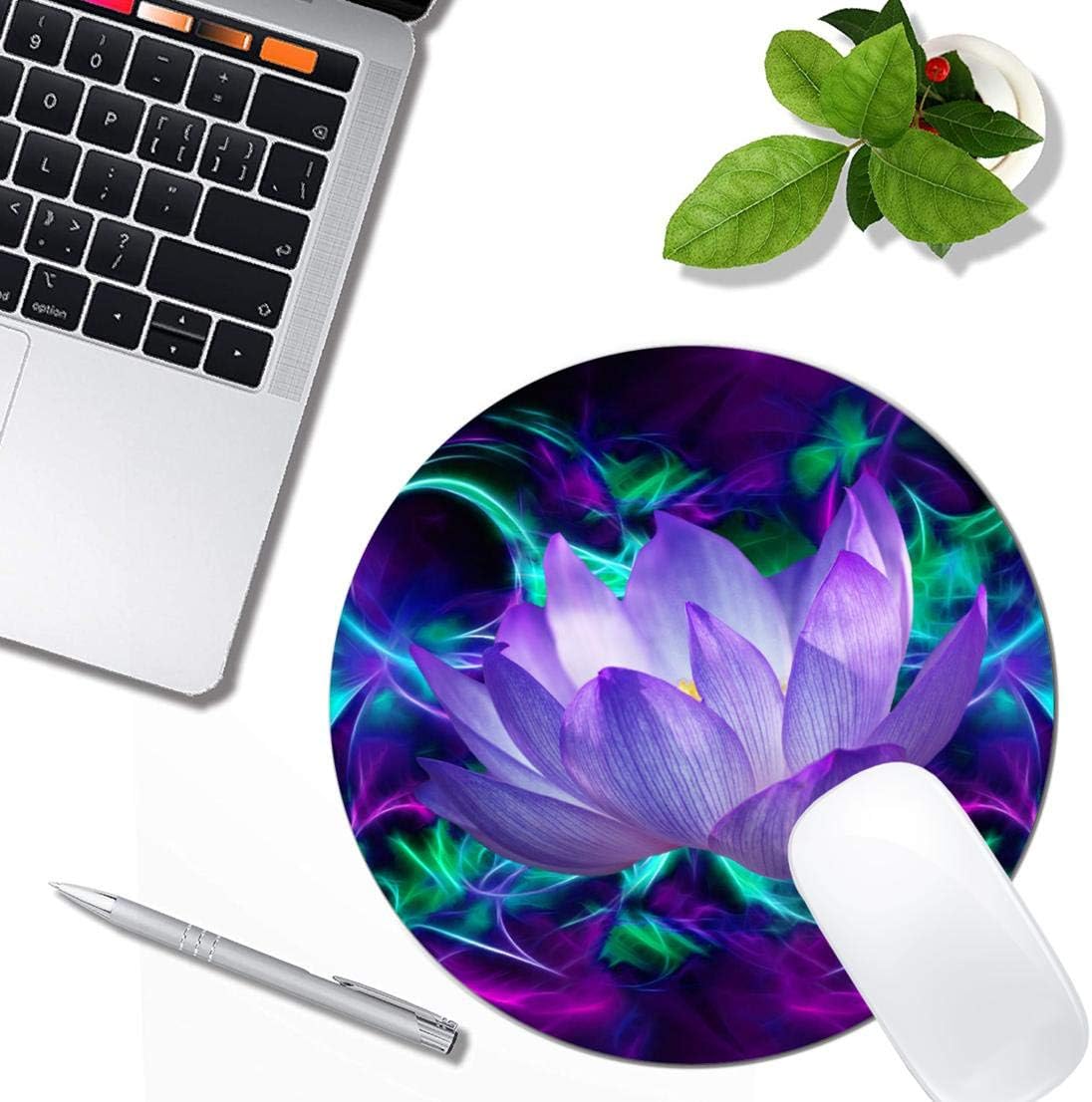 Purple Lotus Flower Mouse Pad Round Non-Slip Rubber Mousepad Laptop Office Computer Decor Cute Desk Accessories Customized Design Mouse Pad