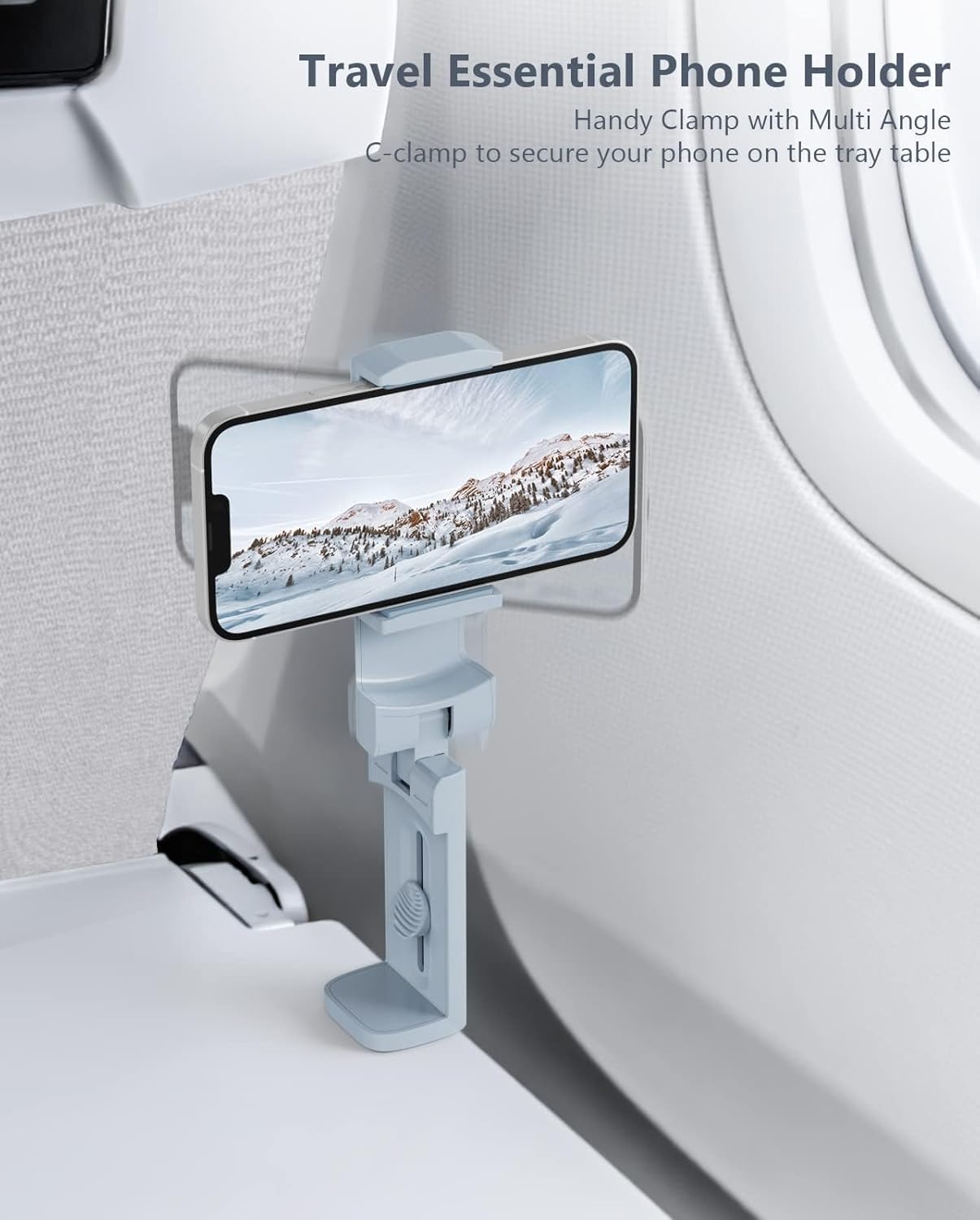 Airplane Travel Essentials Phone Holder, Universal Handsfree Phone Mount for Flying with 360 Degree Rotation, Travel Accessory, MiiKARE Travel Must Haves Phone Stand for Desk, Table -Blue
