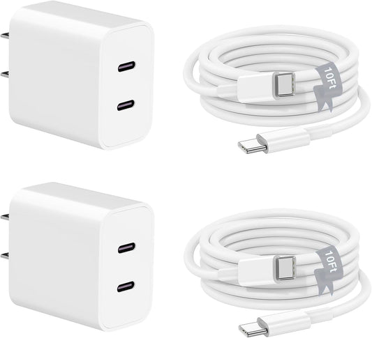 Charger for iPhone 16 15,Fast Dual Port USB C Charger Block,Double Type C Apple Wall Power Adapter Plug,10FT Quick USB C to C Charging Cable for iPhone 16/16 Pro Max/16 Pro/15 Pro/15 Plus,iPad Pro/Air