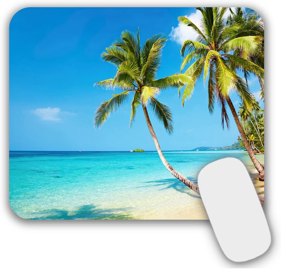 Mouse Pad, Gaming Mouse Pad, Non-Slip Rubber Base Mouse Mat with Designs for Laptop, Computer & Office, 9.5 x 7.9 x 0.12 inches (Coconut Trees on The Beach)