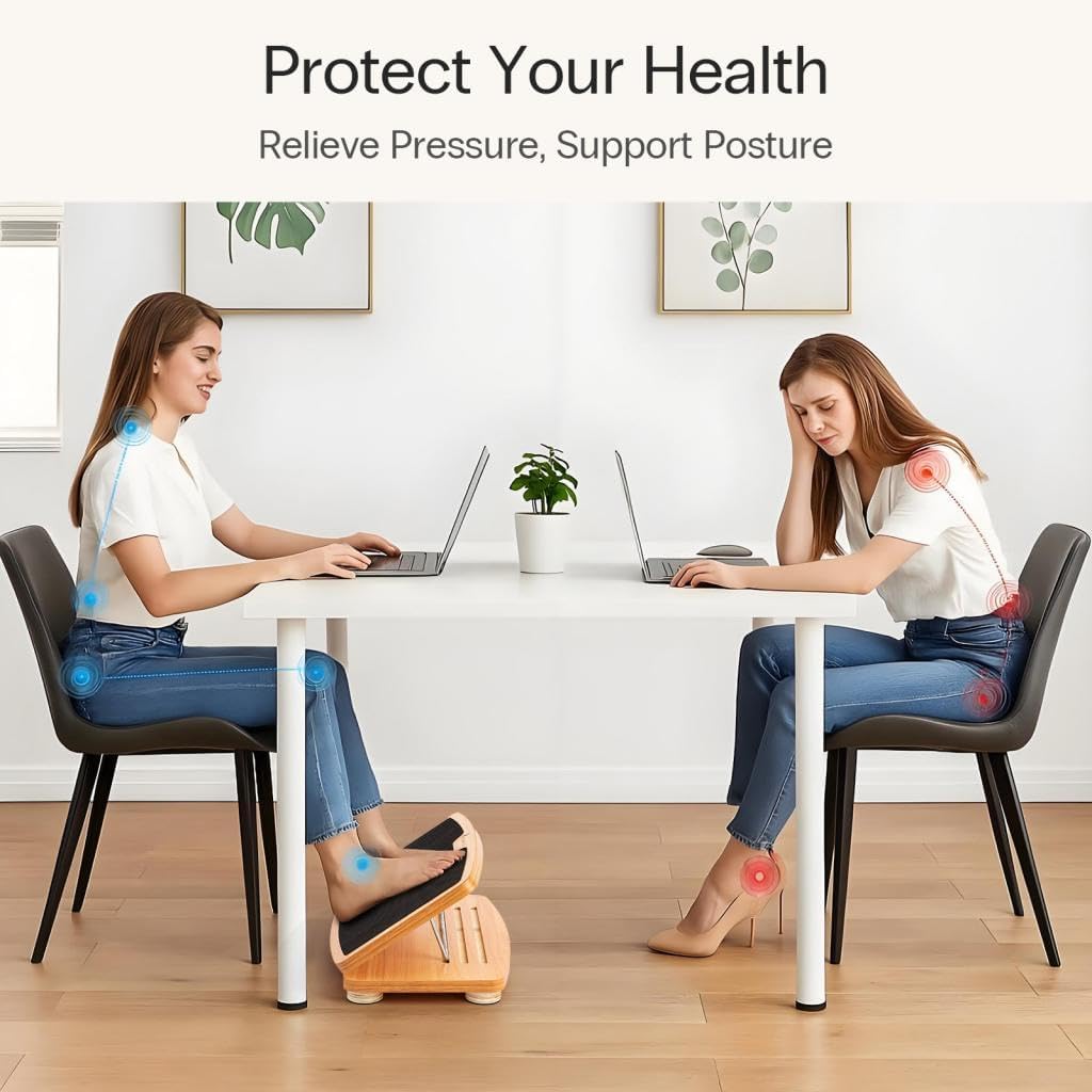 StrongTek Adjustable Wooden Foot Rest for Under Desk, Ergonomic Office Footstool with 3 Height Levels, Improves Posture & Leg Circulation, Comfortable Foot Support for Work & Home