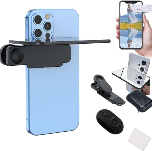 Mirror Effect Lens - Capture Stunning Reflections Instantly,Camera Mirror Reflection Clip for Back Camera Recording, Adjustable Hd Glass Phone Shooting Reflection Mirror (Black-Control)