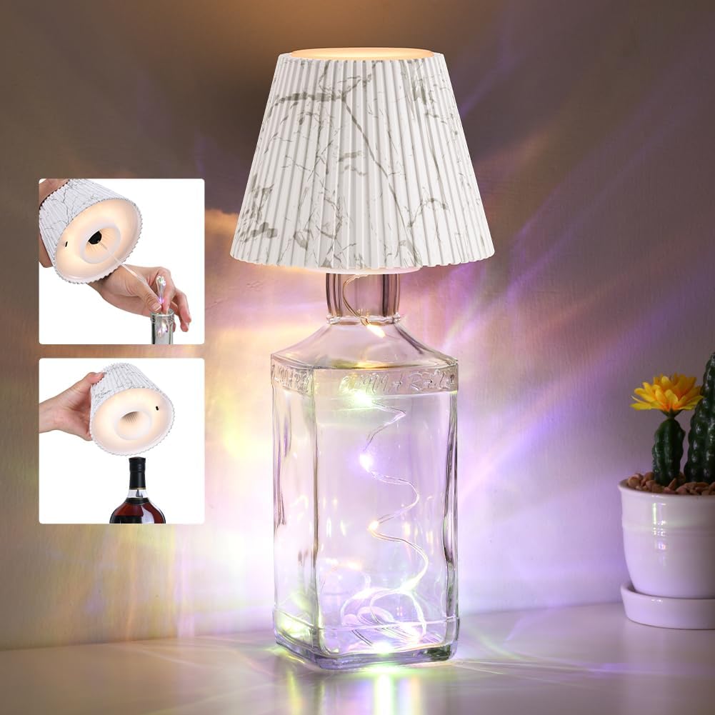 WILIT Wireless Lamp Shades for Table Lamps, 3-Level Brightness Wine Bottle Lights, Cool Desk Lamps for Bar Decor, Wine Lamp with RGB Lights, Touch Lamp Cordless, House Warming Gifts, White Desk Lamp
