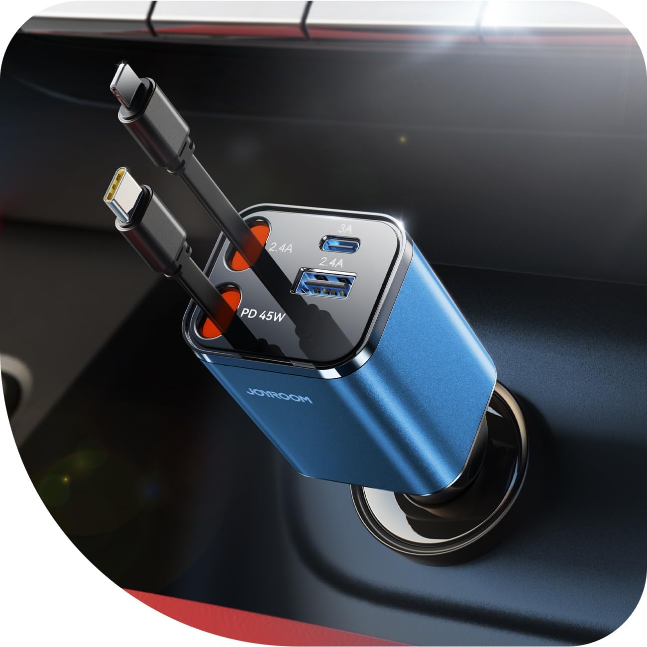 [2025 Ultra-Compact] Retractable Car Charger USB C 84W Car Accessories Adapter for iPhone 16 Fast Charging, Car Travel Essentials Gifts for Women Men, Car Phone Charger for iPhone 16e 15 Pro Max, Blue