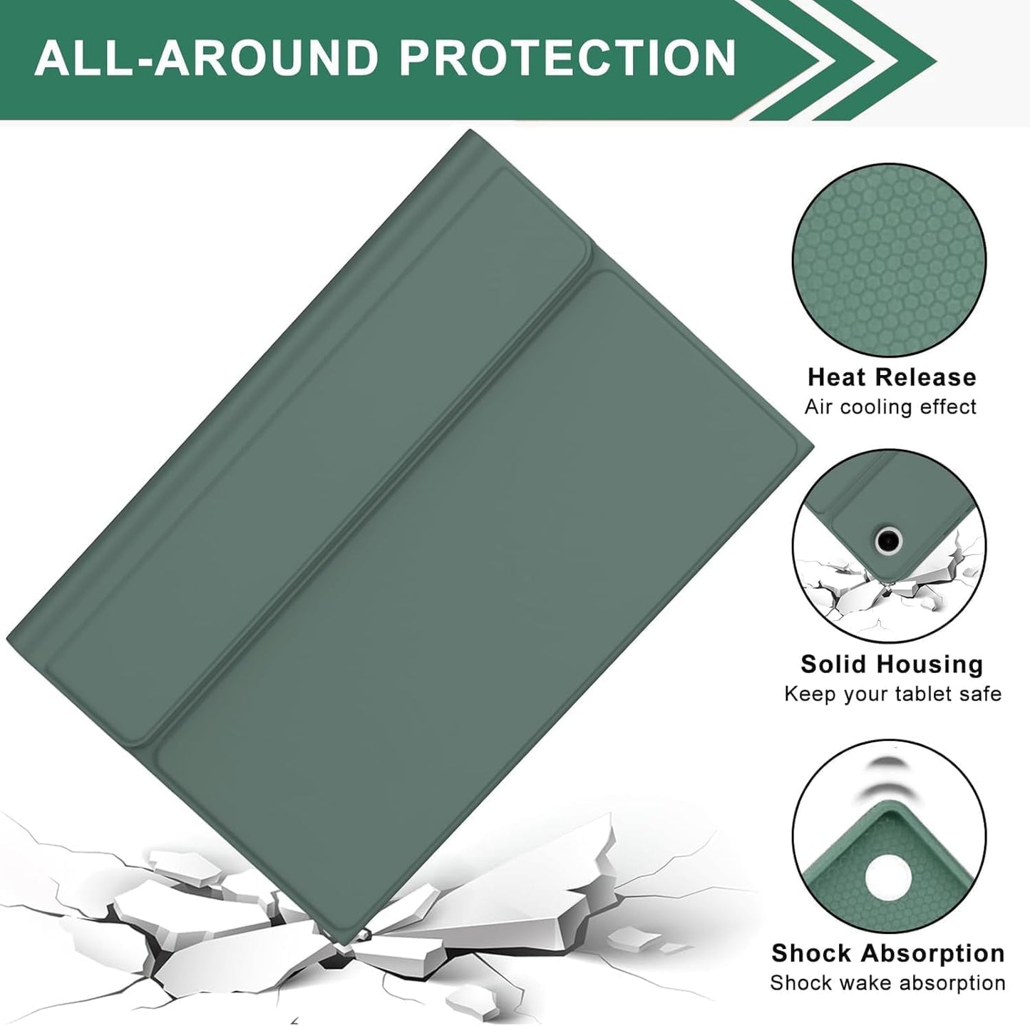 Keyboard Case for Samsung Galaxy Tab A9 Plus 5G 11 inch 2023 (SM-X210/X216/X218), 7 Color Backlit Detachable Keyboard Bluetooth, Smart Folio Cover with S Pen Holder for Galaxy Tab A9+ 11"(Dark Green)