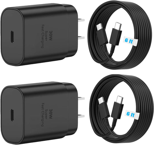 Phone 15 16 Charger, 2-Pack 30W Super Fast Charging, USB C Block Type C Cable Cord 6.6ft for iPhone iPhone 16,16 Plus,16 Pro,16 Pro Max, iPhone15, iPad Pro 12.9/11, Galaxy S24,S23,S22,S21