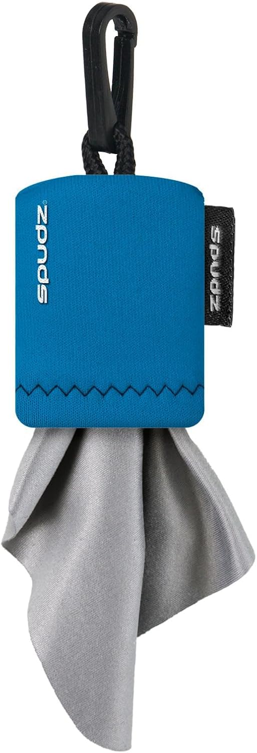 SPUDZ Ultra Microfiber Lens Cleaner – Closable Pouch, Clip-On, Washable – for Optics, Scopes, Glasses | Costal Blue, 6 x 6 Inch (2-Pack)