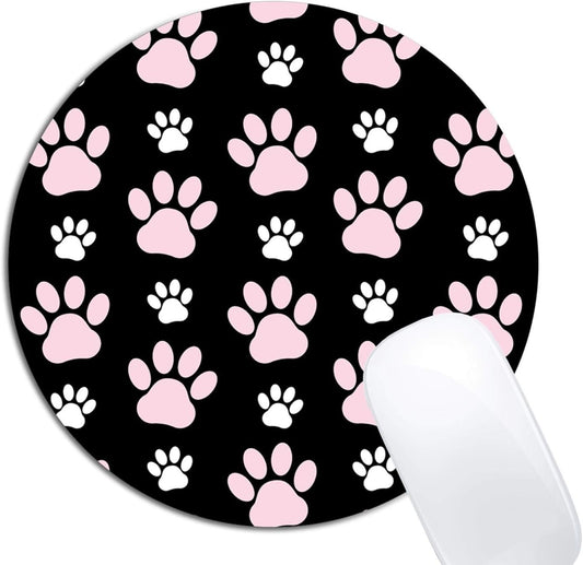Puppy Paws Dog Traces Animal Paws Pink Mouse Pad Round Non-Slip Rubber Mousepad Laptop Office Computer Decor Cute Desk Accessories Customized Design Mouse Pad
