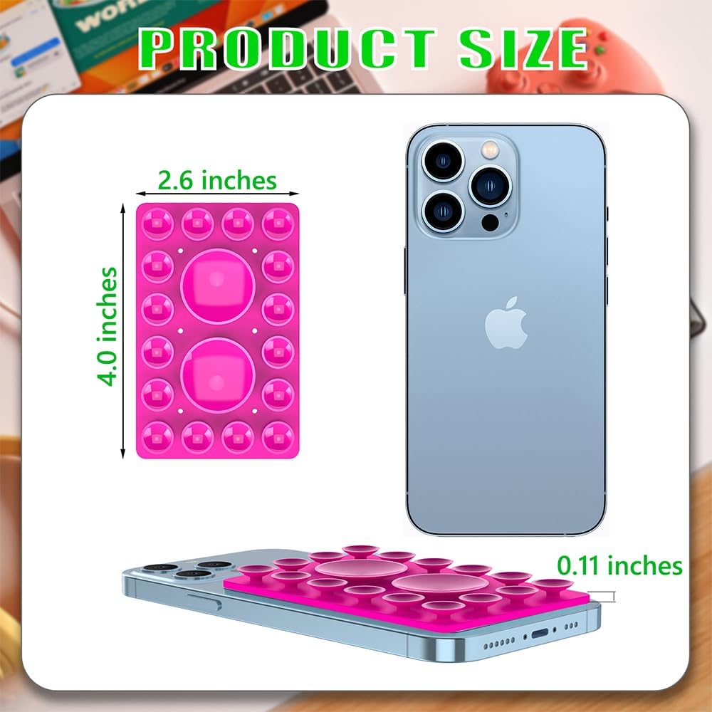 Silicone Suction Holder, Silicon Adhesive Phone Accessory for iPhone and Android, Hands-Free Mirror Shower Phone Holder, TikTok Videos and Selfies (Rose Pink, Single Sided)