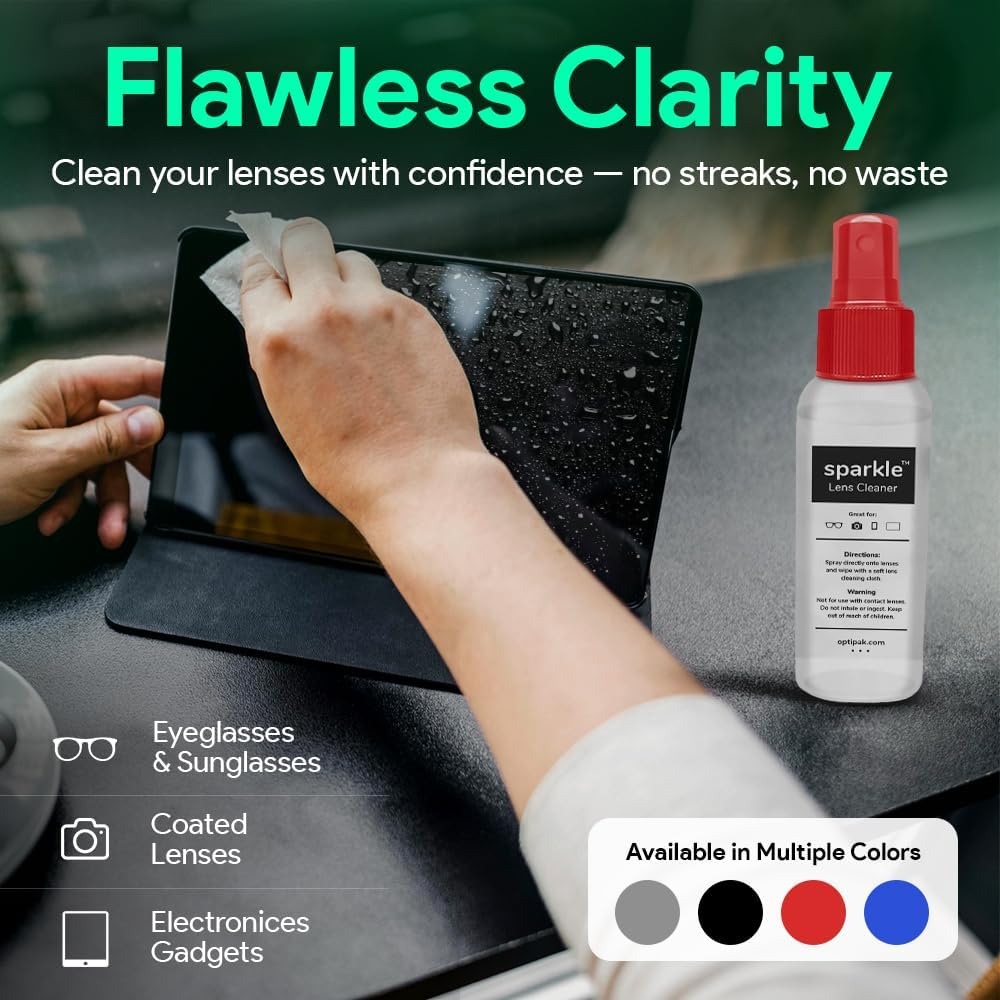 Sparkle Anti-Reflective Lens Cleaner Spray kit | (2) 2oz Glasses Cleaner Spray + (2) Microfiber Cloth for Eyeglasses, Sunglasses, Lenses, Screens and Camera Cleaning Kit (4 Piece Set)