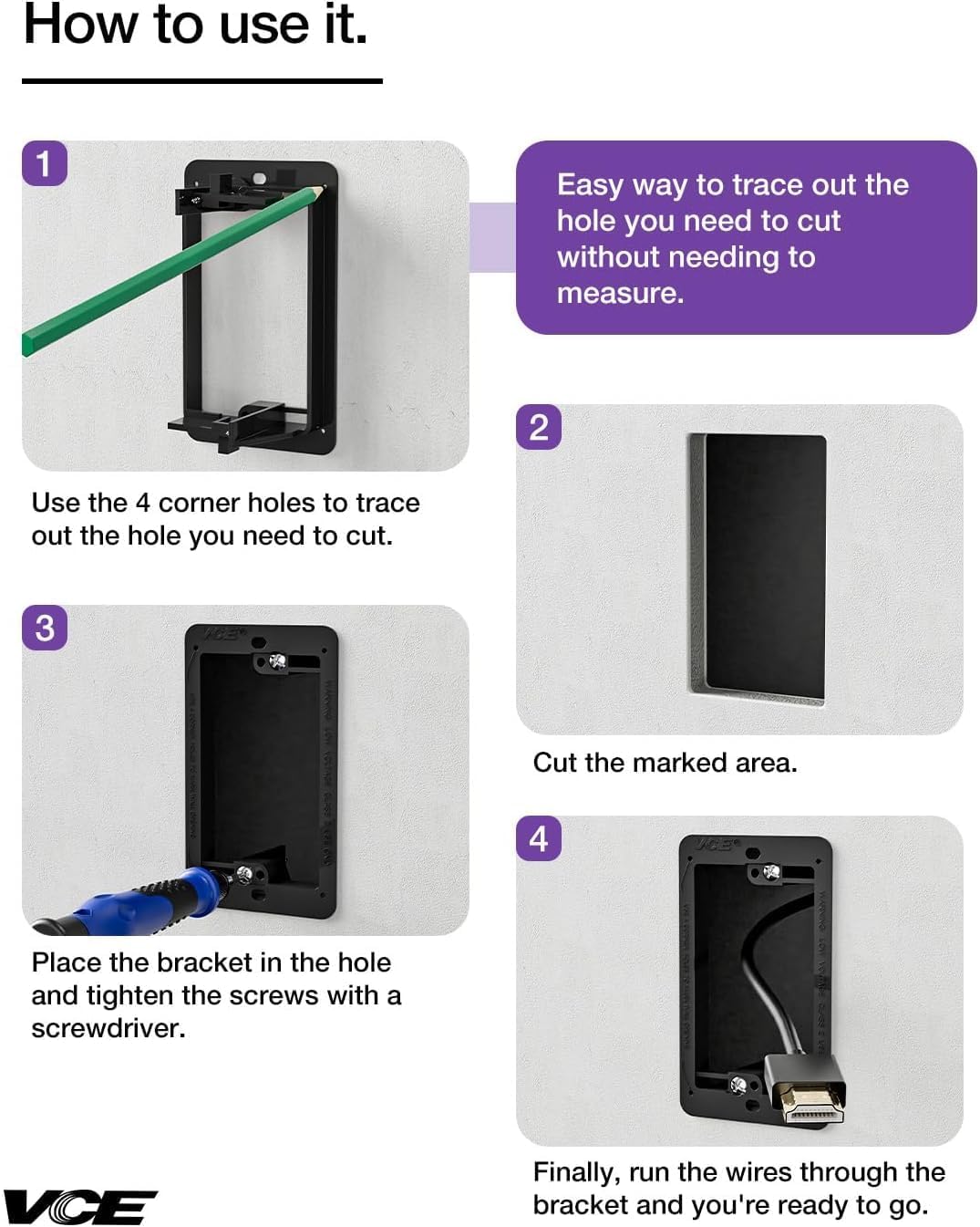 VCE 2-Port Ethernet Wall Plate (UL-Listed), CAT6 Wall Plate and Jack, RJ45 Keystone Wall Outlet with Single Gang Low Voltage Mounting Bracket, Blue 2-Pack