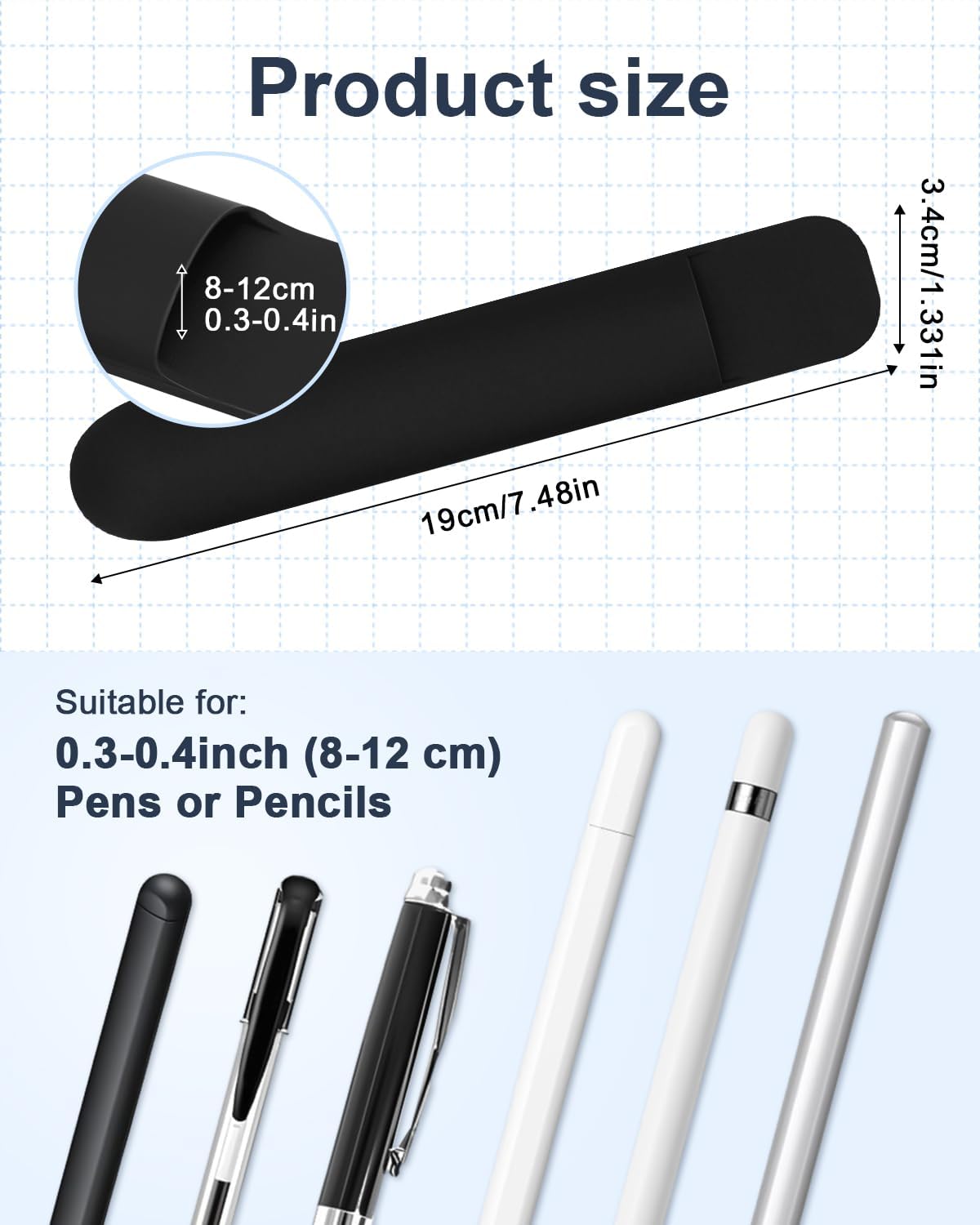 eZAKKA Silicone Pencil Holder For Most Pens,Pencils, 7.8 inch Self-Adhesive Stick To Notebooks,Diary, Desks,Tablet, Black, 1 Pack