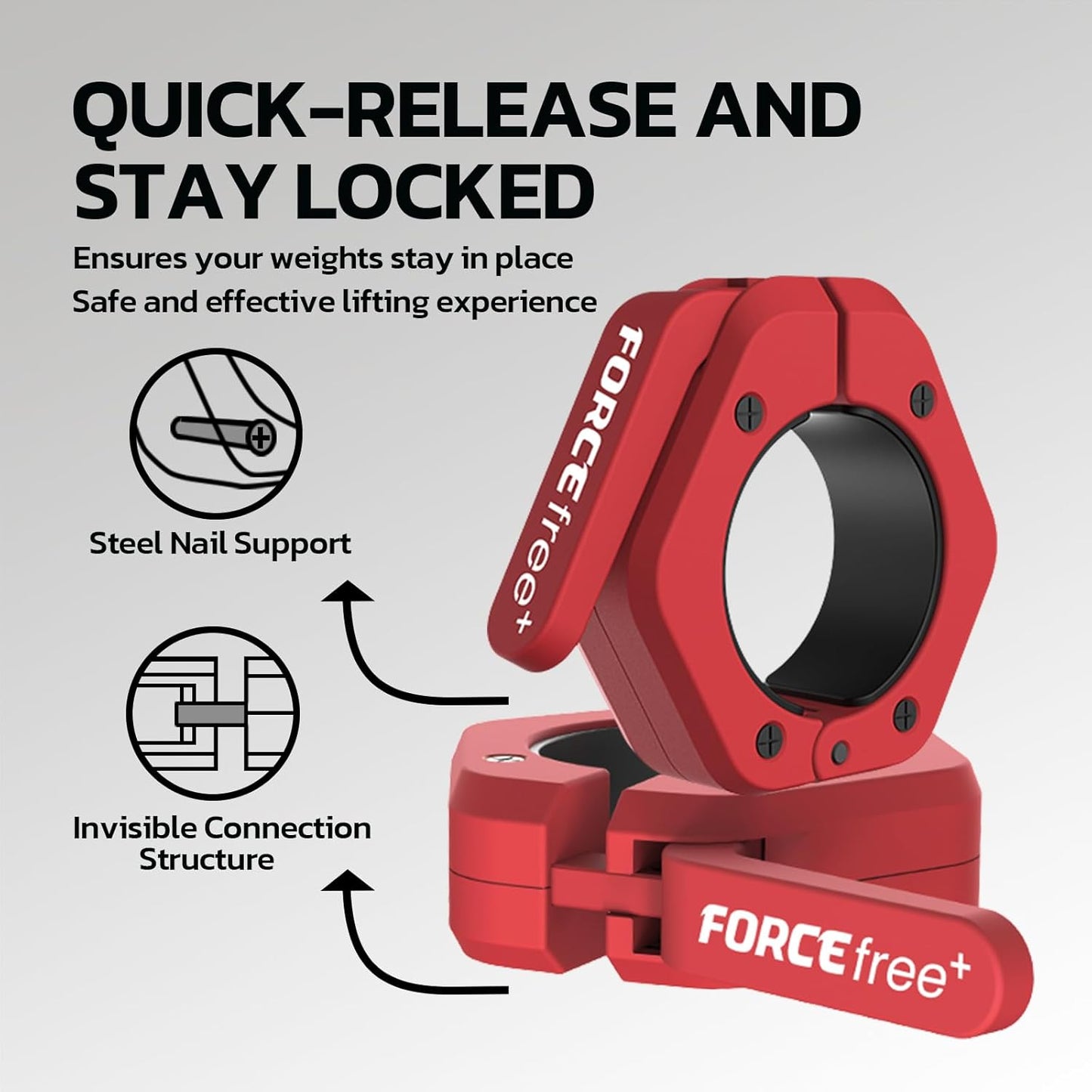 Barbell Clips (Pair), Barbell Clamps, Quick Release Olympic Barbell Clamps with Anti Slip TPR Grip, Barbell Collars for Secure Weightlifting & Powerlifting