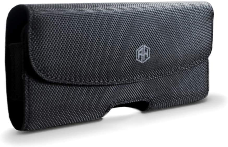 AH Heavy Duty Nylon Phone Holster for iPhone 11, 12 Pro, Carrying Pouch Holder with Belt Loopfor iPhone 8 7 SE 2020 6s 6 X Xs XR Galaxy fit Otterbox or Thick Case (Medium)