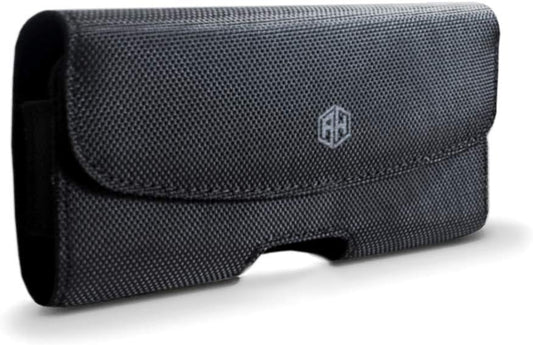 AH Heavy Duty Nylon Phone Holster for iPhone 11, 12 Pro, Carrying Pouch Holder with Belt Loopfor iPhone 8 7 SE 2020 6s 6 X Xs XR Galaxy fit Otterbox or Thick Case (Medium)