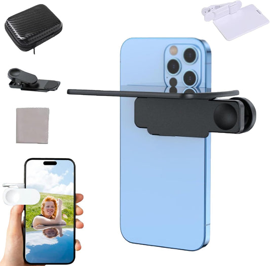 Mirror Effect Lens - Capture Stunning Reflections Instantly, Smartphone Camera Mirror Reflection Clip Kit, Adjustable Angle Mobile Phone Camera Mirror Clip for Outdoor Travel Photography (Black)