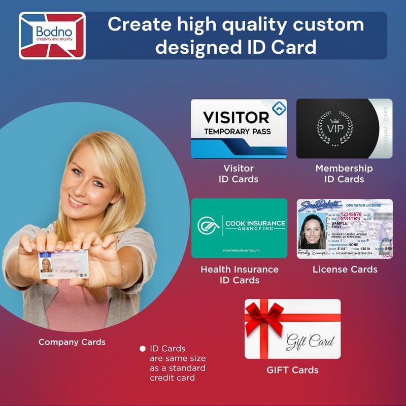 Bodno Seaory S26 Single Sided ID Card Printer & Complete Supplies Package ID Software and Camera - Gold Edition