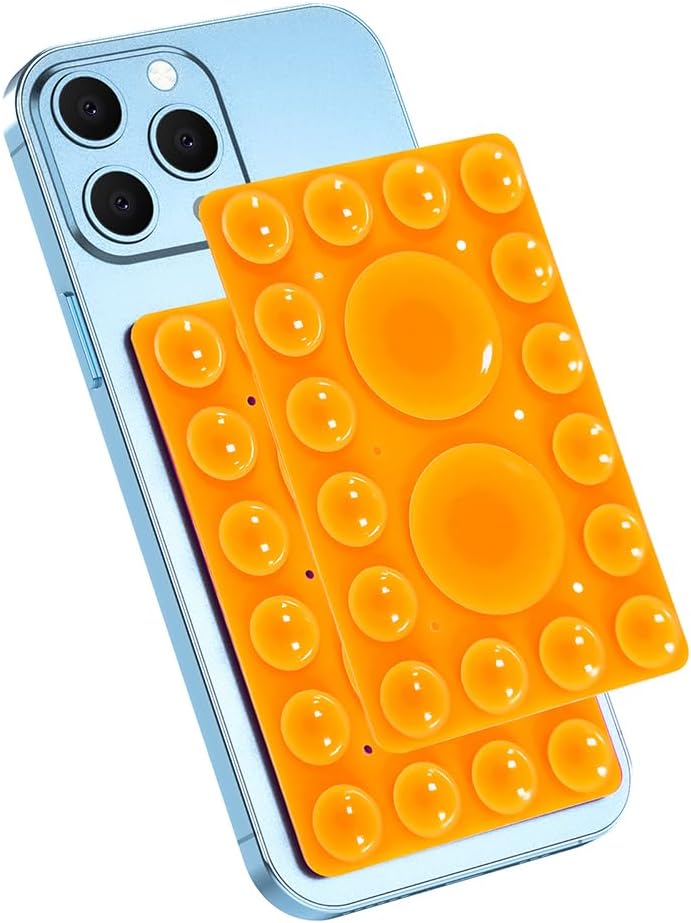 Silicone Suction Phone Holder, Adhesive Phone Accessory for iPhone & Android, Hands-Free Mirror Shower Holder, TikTok Videos & Selfies (Orange, Single Sided)