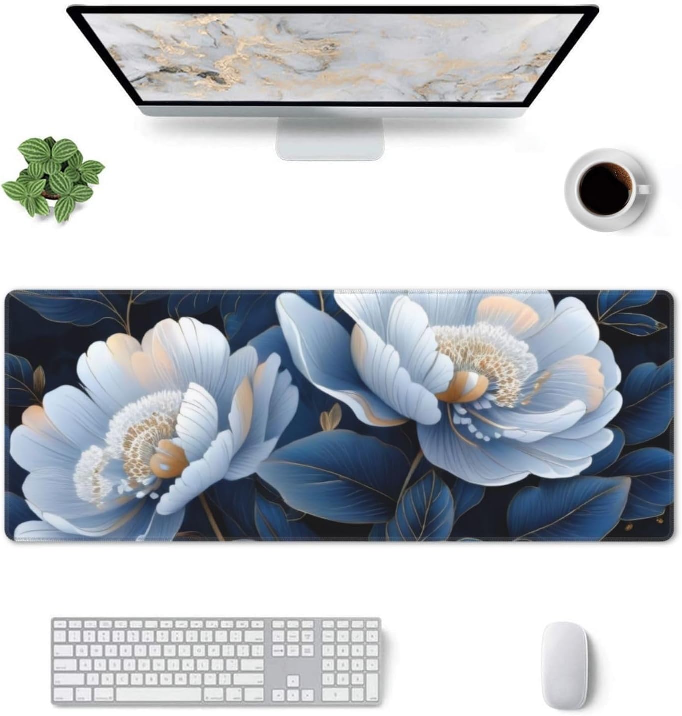 Gaming Mouse Pad, Large Non-Slip Rubber Base Mousepad, Keyboard Mouse Mat, Desk Pad with Stitched Edges, 31.5x11.8inch, Gorgeous Flowers