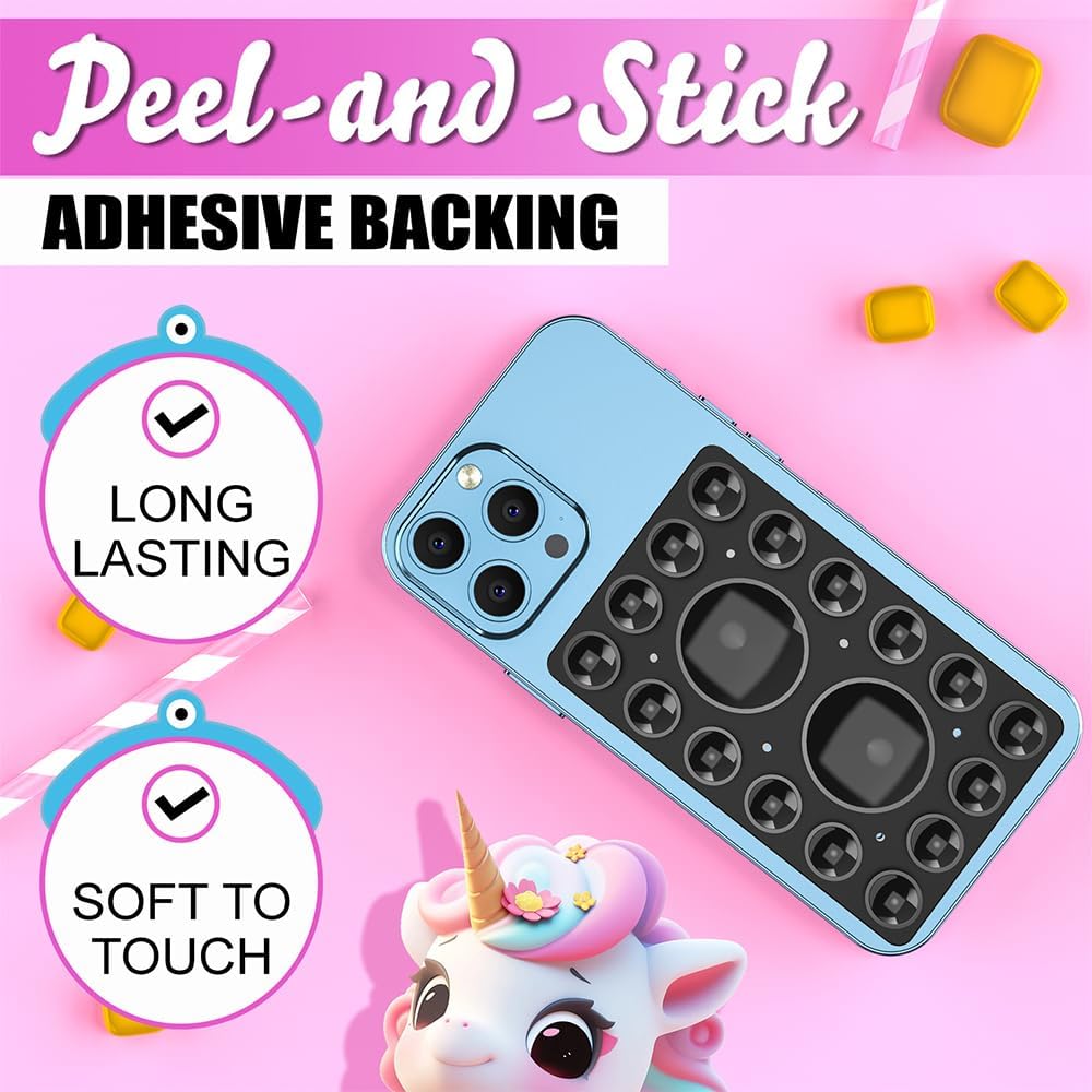 Silicone Suction Phone Holder Mount,Silicon Adhesive Phone Accessory for iPhone and Android, Hands-Free Mirror Shower Phone Holder,TikTok Videos and Selfies (Black, Single Sided)