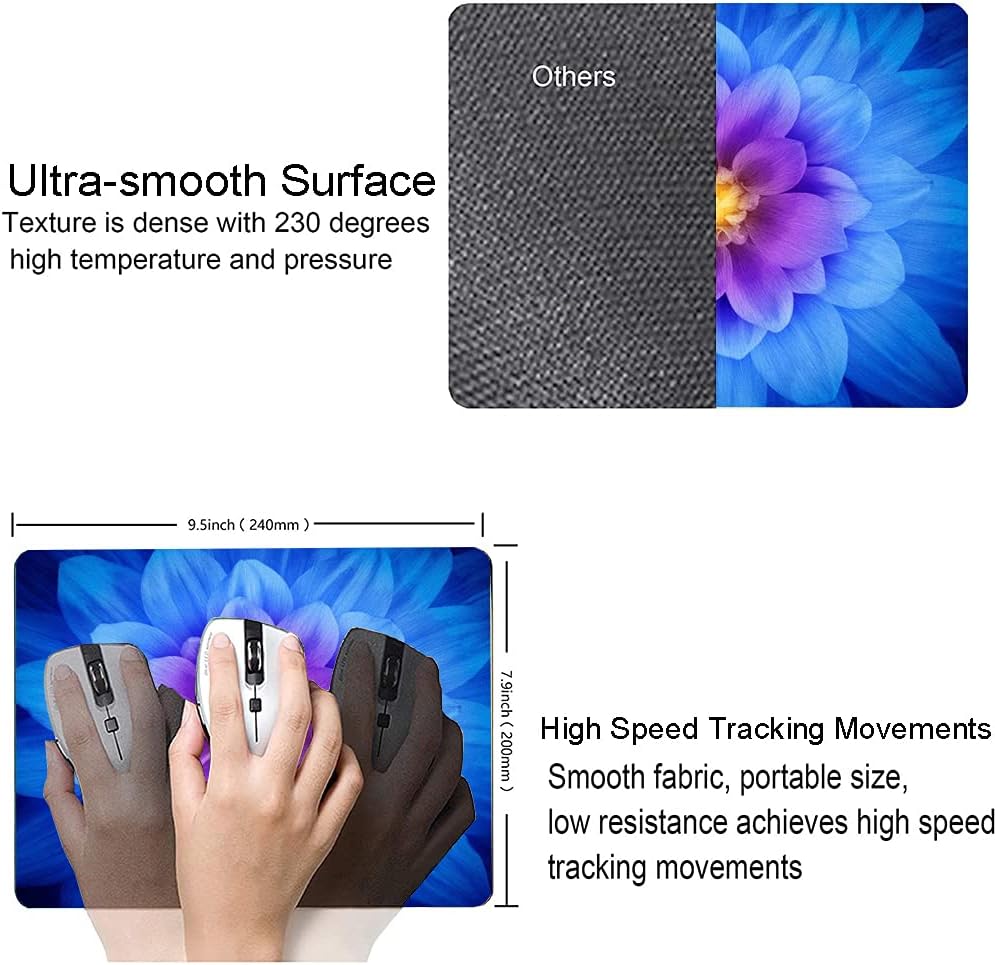 Blue Watercolor Lotus Flower Mouse Pad, Custom Design, 9.5x7.9 Inch, Non-Slip Rubber Base, Waterproof, Washable