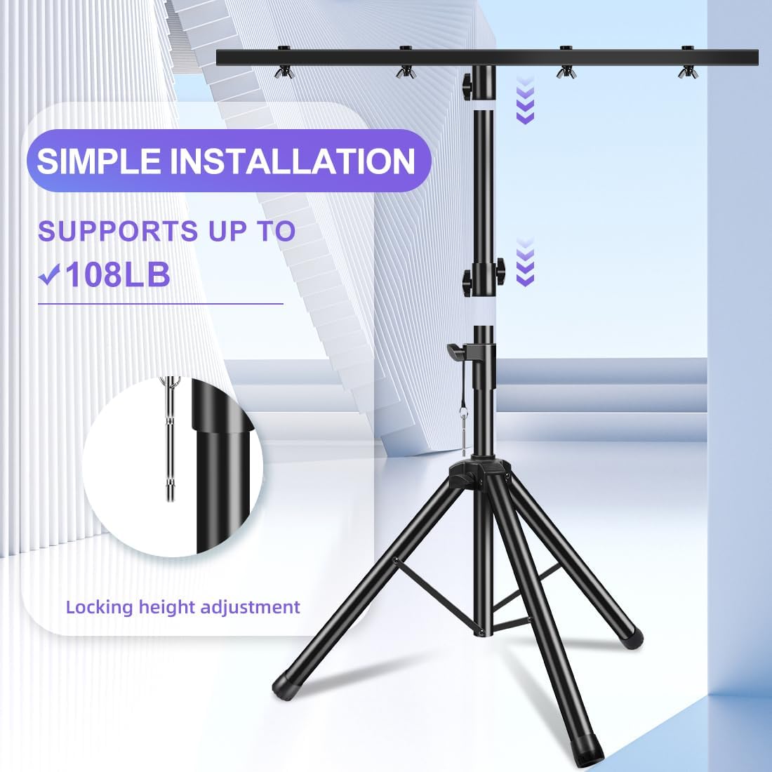 DJ Light Stand Heavy Duty Par Can Tripod T-Bar Stage Lights Stand Adjustable 39-100 Inch DJ Lighting Tripod Mount