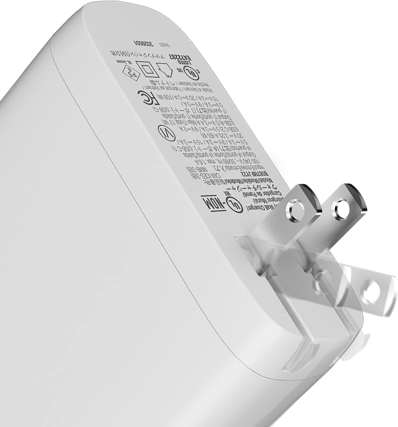 Amazon Basics 100W Four-Port GaN Wall Charger w/ 2 USB-C (100W,18W) & 2 USB-A Ports (12W) w/PD for Laptops, Tablets & Phones (iPhone 16/15/14/13/12/11/X, iPad, Mac, Samsung, and More), Non-PPS, White