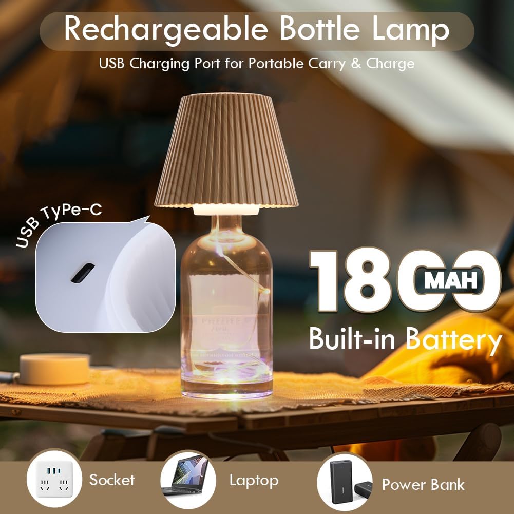 WILIT Wireless Lamp Shades for Table Lamps, 3-Level Brightness Wine Bottles Lamp, Cute Desk Lamps for Bar Decor with RGB Lights for Room, Rechargeable Light, Modern Decorative Lamp, Gifts for Women