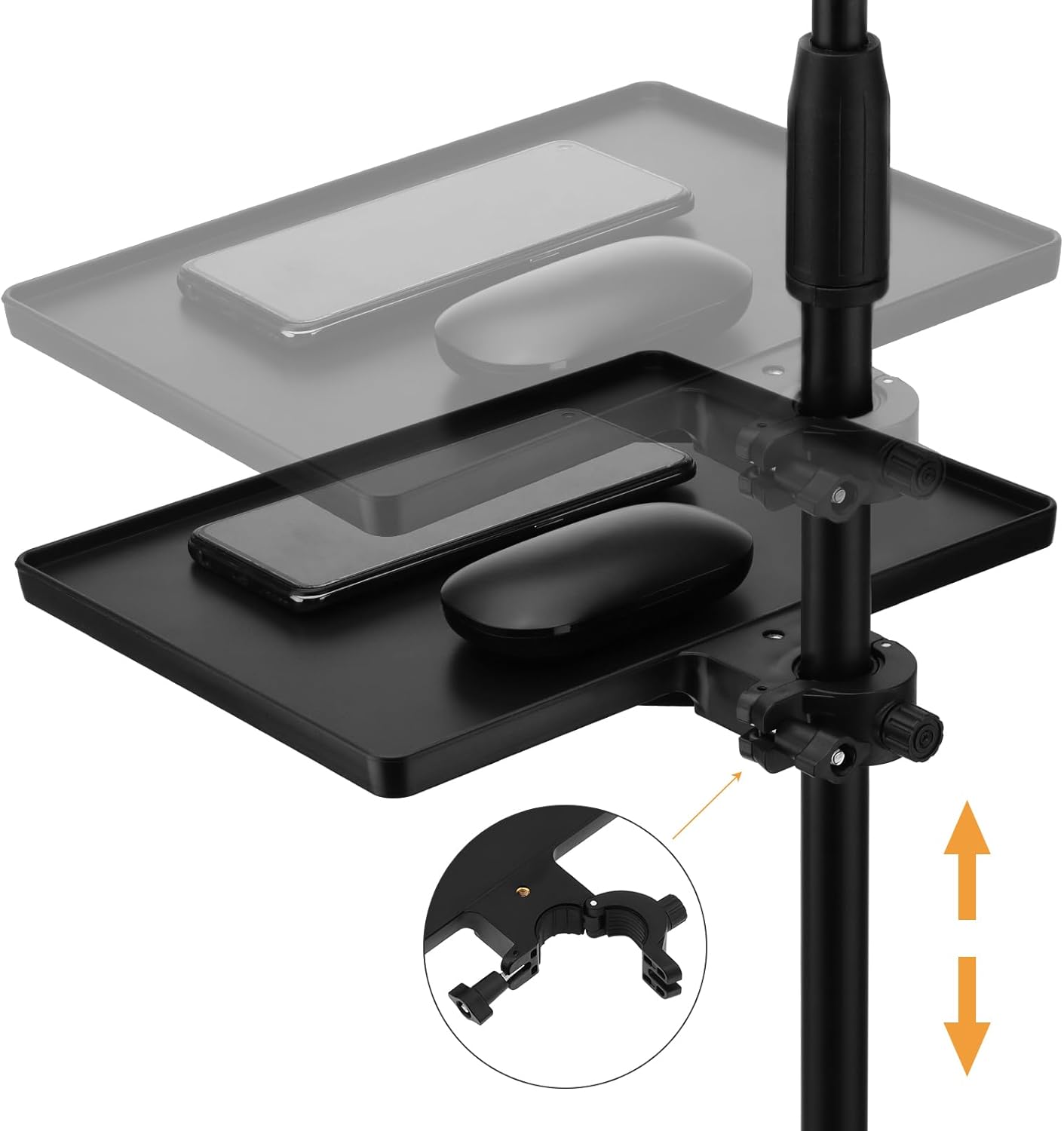 RTNLIT Microphone Music Stand Tray, Adjustable Clamp On Rack Tray Holder with 6.6 Pound Weight Capacity, Universal Mic Stand Tray for Music Sheet, Singing, Stage, Audio Recording (8.7" x 6.5")