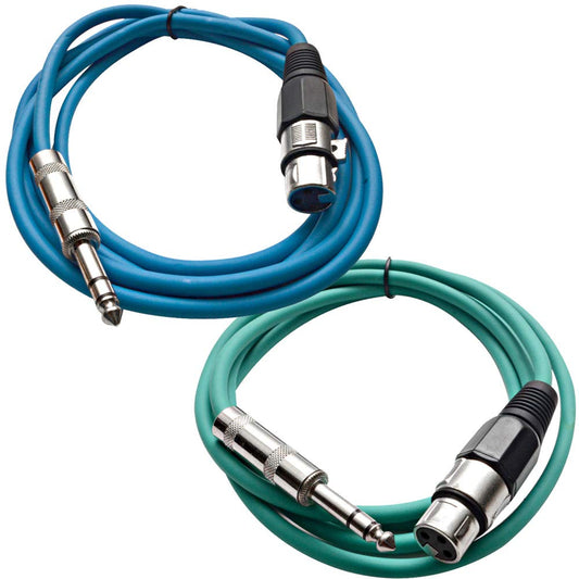 Seismic Audio - SATRXL-F6-2 Pack of 6 Foot 1/4 Inch TRS to XLR Female Patch Cables - Balanced - 6 Foot Patch Cord - Blue and Green