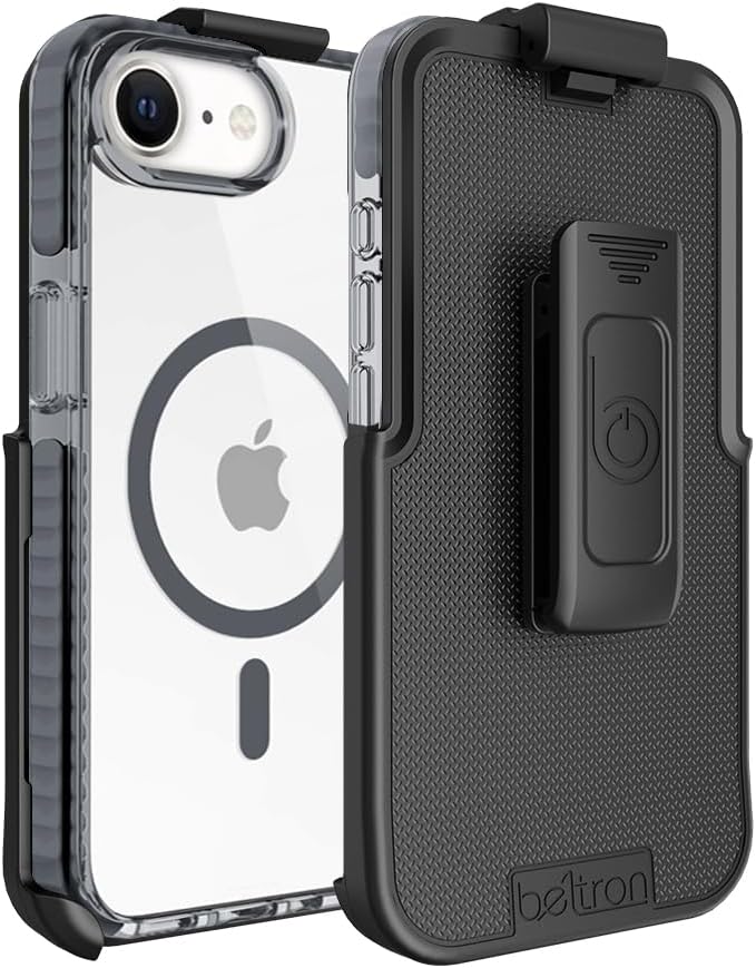 BELTRON Belt Case for iPhone 16e (2025), Slim Protective Transparent Case & Rotating Belt Clip Holster Combo (Compatible with MagSafe)