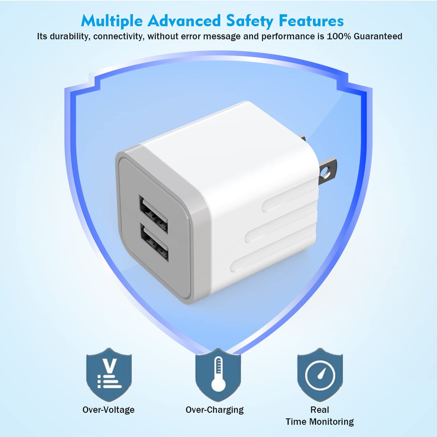 iPhone Charger, 2Pack 2 Port Dual Port USB Cube Wall Charger 2.1A Apple Fast Charging 6FT Nylon Braided Lightning Cable Cord with Plug Compatible with iPhone 14/13/12/11 Pro Max XS XR X 8 7 6S 6 Plus