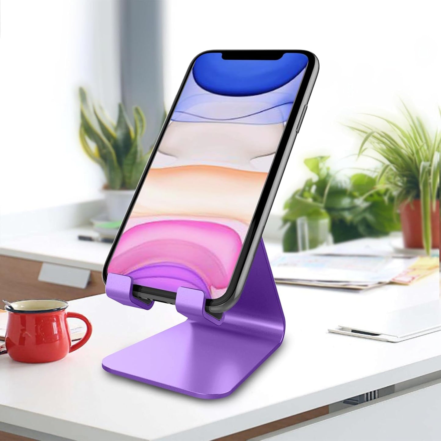CreaDream Cell Phone Stand, Cradle, Holder,Aluminum Desktop Stand Compatible with Switch, All Smart Phone, iPhone 11 Pro Xs Max Xr X Se 8 7 6 6s Plus SE 5 5s-Dark Purple