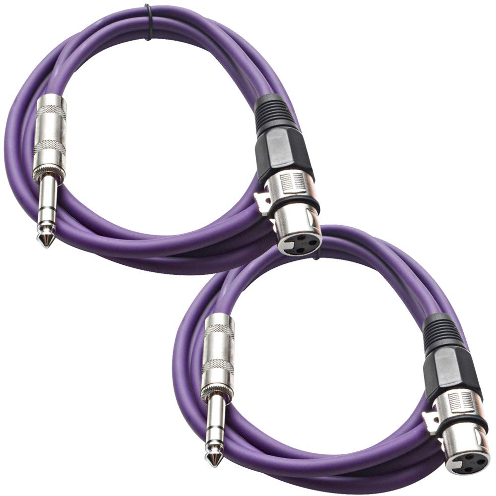 Seismic Audio - SATRXL-F6-2 Pack of 6 Foot 1/4 Inch TRS to XLR Female Patch Cables - Balanced - 6 Foot Patch Cord - Purple and Purple
