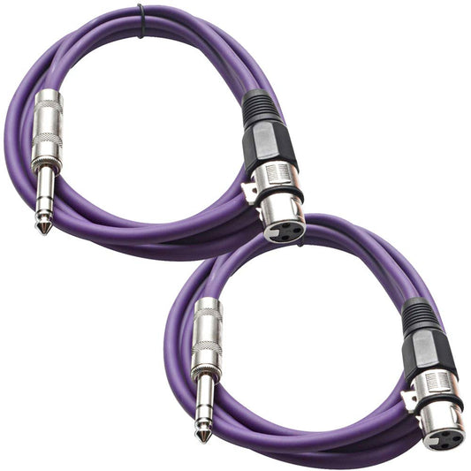 Seismic Audio - SATRXL-F6-2 Pack of 6 Foot 1/4 Inch TRS to XLR Female Patch Cables - Balanced - 6 Foot Patch Cord - Purple and Purple