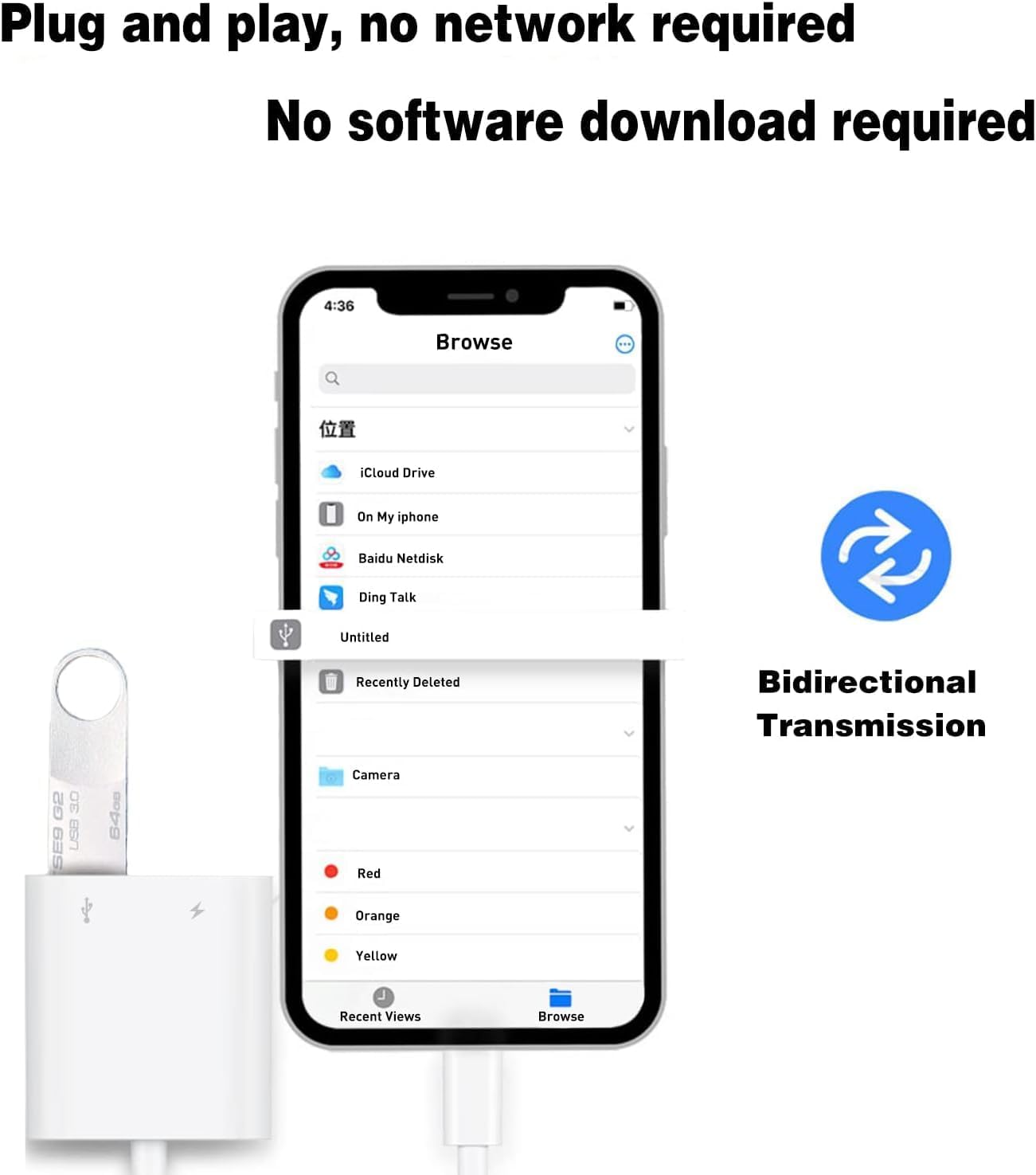 [Apple MFi Certified] Lightning to USB Camera Adapter with Charging Port for iPhone, USB3 Female OTG Adapter Compatible with iPhone/iPad Card, Readers, USB Flash Drives, Keyboards, Mice
